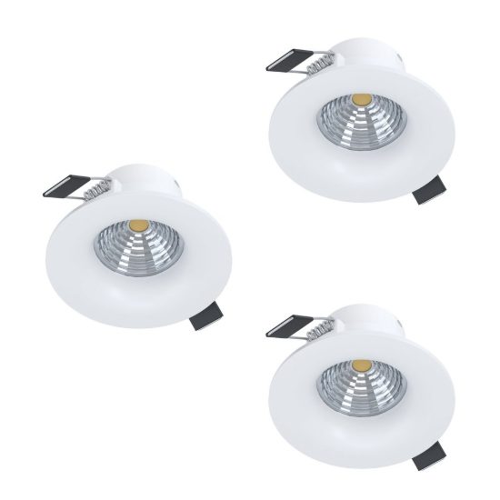 Eglo saliceto set 3 faretti da incasso per cartongesso led 3x4,8w 2700k foro 6,8cm bianco