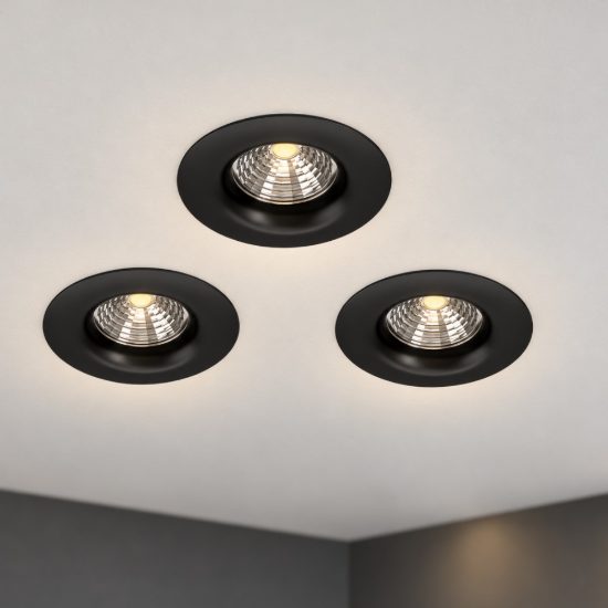 Eglo saliceto set 3 faretti da incasso per cartongesso led 3x4,8w 2700k foro 6,8cm nero