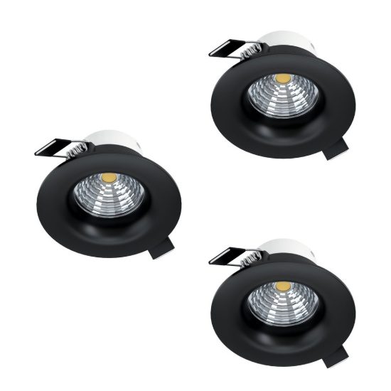 Eglo saliceto set 3 faretti da incasso per cartongesso led 3x4,8w 2700k foro 6,8cm nero