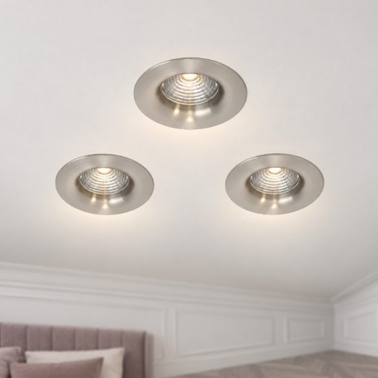 Eglo saliceto set 3 faretti da incasso per cartongesso led 3x4,8w 2700k foro 6,8cm nichel opaco