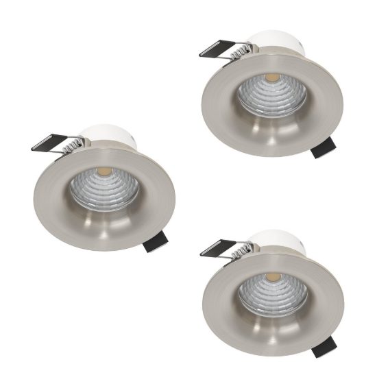 Eglo saliceto set 3 faretti da incasso per cartongesso led 3x4,8w 2700k foro 6,8cm nichel opaco