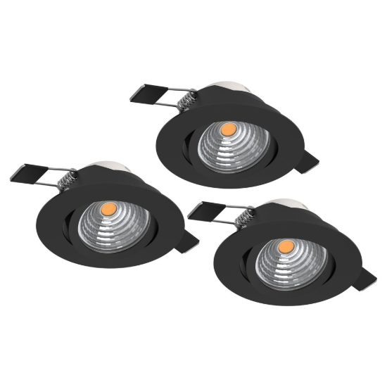 Eglo saliceto set 3 faretti da incasso per cartongesso orientabili led 3x6,4w 4000k foro 6,8cm nero