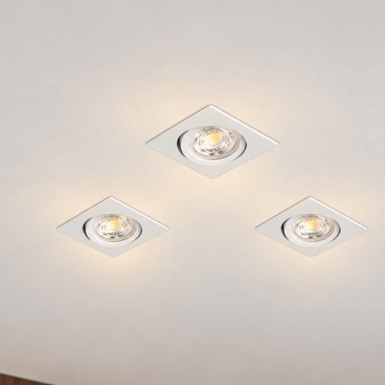 Eglo saliceto set 3 faretti da incasso per cartongesso orientabili led 3x4,8w 2700k quadrato foro 6,8cm bianco