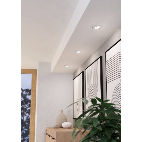 Eglo saliceto set 3 faretti da incasso per cartongesso orientabili led 3x4,8w 2700k quadrato foro 6,8cm bianco