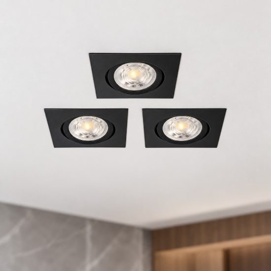 Eglo saliceto set 3 faretti da incasso per cartongesso orientabili led 3x4,8w 2700k quadrato foro 6,8cm nero