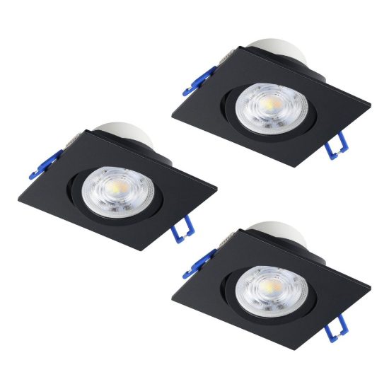 Eglo saliceto set 3 faretti da incasso per cartongesso orientabili led 3x4,8w 2700k quadrato foro 6,8cm nero
