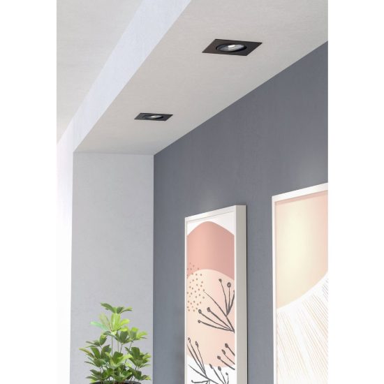 Eglo saliceto set 3 faretti da incasso per cartongesso orientabili led 3x4,8w 2700k quadrato foro 6,8cm nero