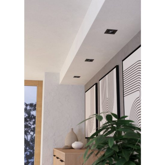 Eglo saliceto set 3 faretti da incasso per cartongesso orientabili led 3x4,8w 2700k quadrato foro 6,8cm nero