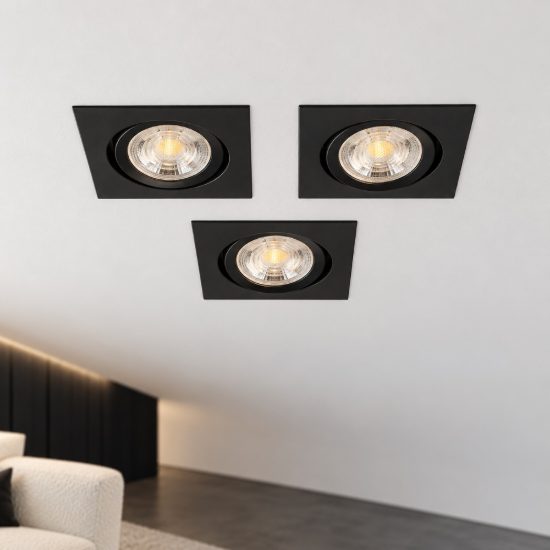 Eglo saliceto set 3 faretti da incasso per cartongesso orientabili led 3x6,4w 4000k quadrato foro 6,8cm nero