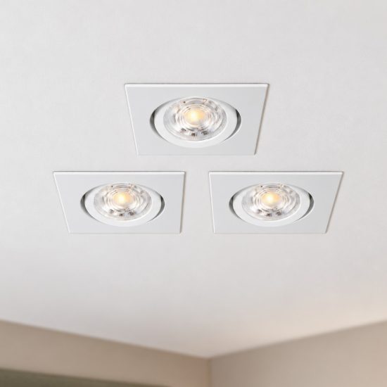 Eglo saliceto set 3 faretti da incasso per cartongesso orientabili led 3x6,4w 4000k quadrato foro 6,8cm bianco