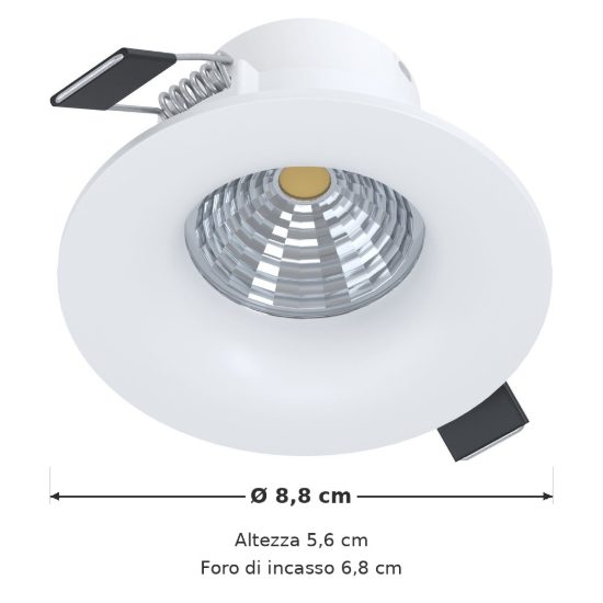 Eglo saliceto faretto da incasso per cartongesso led 6,4w 4000k foro 6,8cm bianco