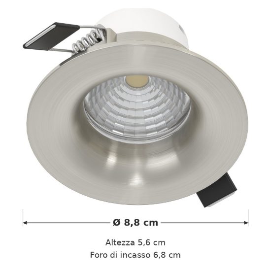 Eglo saliceto faretto da incasso per cartongesso led 6,4w 4000k foro 6,8cm nichel opaco