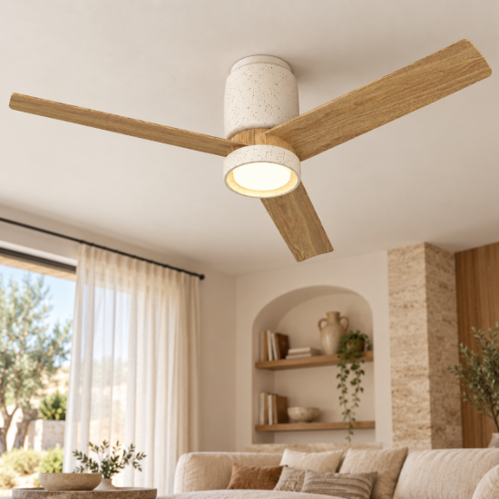 Ventilatore da soffitto bianco legno con luce con telecomando led 19w cct 3000k 5000k dimmerabile