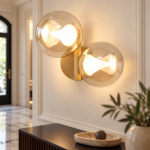 Applique da parete moderna oro doppio sfera vetro led 3000k