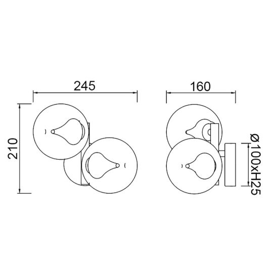 Applique da parete moderna oro doppio sfera vetro led 3000k