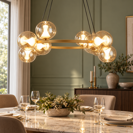 Lampadario per tavolo da pranzo a sospensione sfere vetro led 3000k