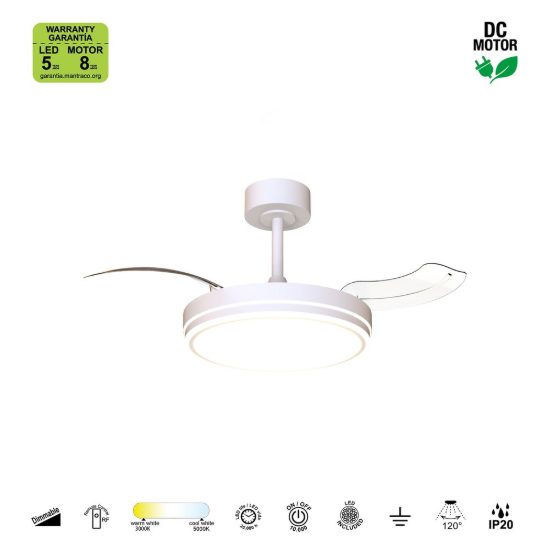 Ventilatore da soffitto bianco con luce con telecomando led 30w cct 3000k 5000k dimmerabile