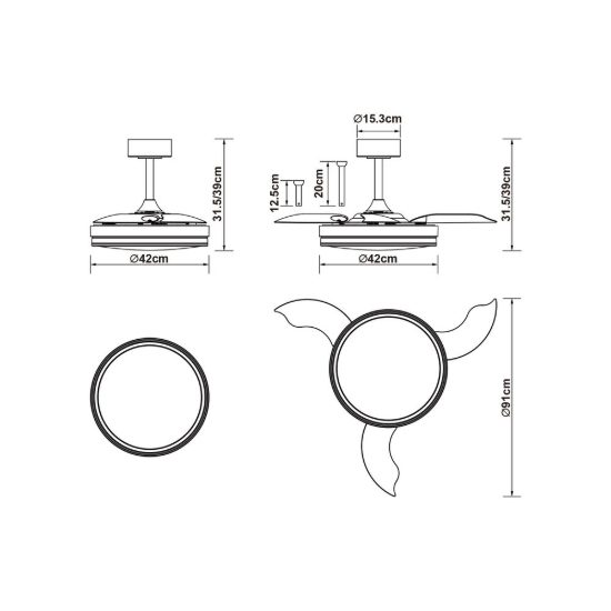 Ventilatore da soffitto bianco con luce con telecomando led 30w cct 3000k 5000k dimmerabile