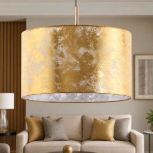 Lampadario cilindro tessuto foglia oro viserbella eglo