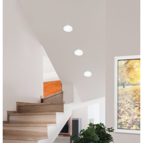 Eglo salabate faretto da incasso per cartongesso led 6w 4000k dimmerabile ip44 foro 6,8cm bianco