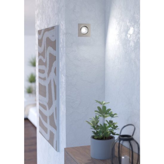 Eglo saliceto faretto da incasso per cartongesso orientabile led 4,8w 2700k quadrato foro 6,8cm nichel opaco