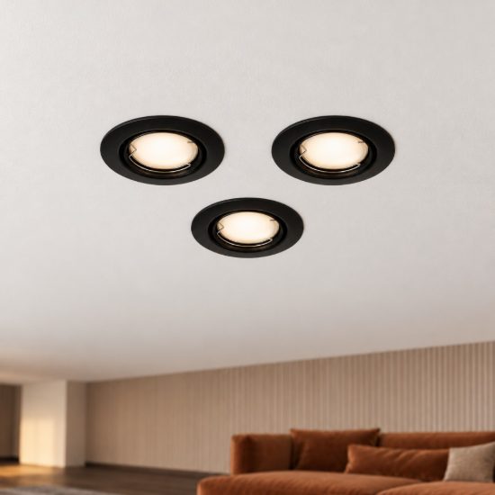 Eglo peneto set 3 faretti da incasso per cartongesso orientabili led 3x4,6w 3000k foro 7cm nero