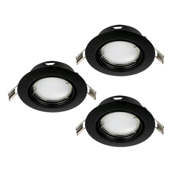 Eglo peneto set 3 faretti da incasso per cartongesso orientabili led 3x4,6w 3000k foro 7cm nero