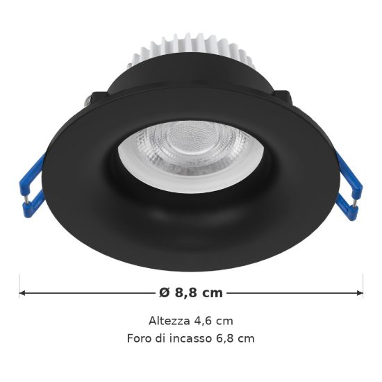 Eglo salabate faretto da incasso per cartongesso led 5w cct 2700k 6500k ip65 foro 6,8cm nero