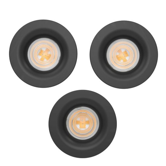 Eglo salabate set 3 faretti da incasso per cartongesso led 3x5w cct 2700k 6500k ip65 foro 6,8cm nero
