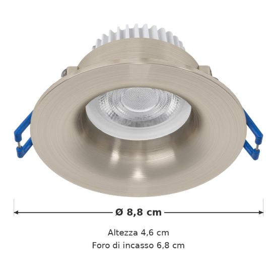 Eglo salabate faretto da incasso per cartongesso led 5w cct 2700k 6500k ip65 foro 6,8cm nichel opaco