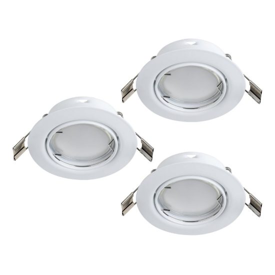 Eglo peneto set 3 faretti da incasso per cartongesso orientabili led 3x2,8w 3000k foro 6,5cm bianco