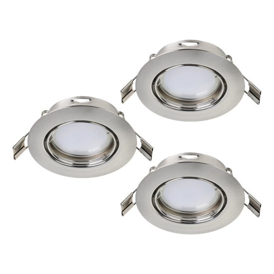 Eglo peneto set 3 faretti da incasso per cartongesso orientabili led 3x2,8w 3000k foro 6,5cm nichel opaco