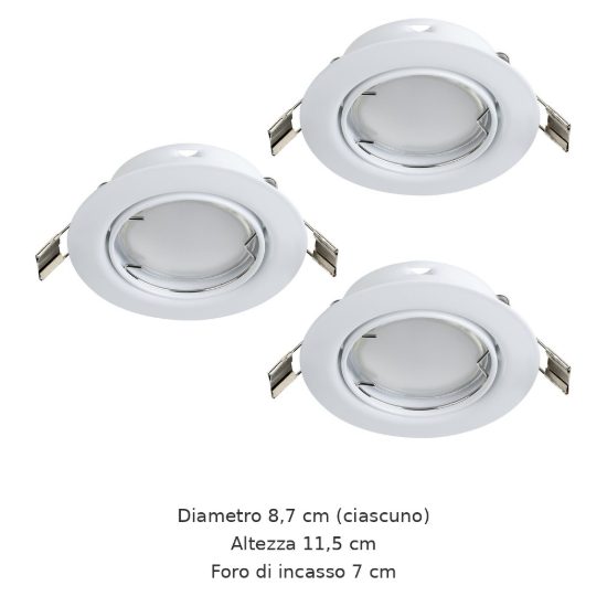 Eglo peneto set 3 faretti da incasso per cartongesso orientabili led 3x4,6w 3000k foro 7cm bianco