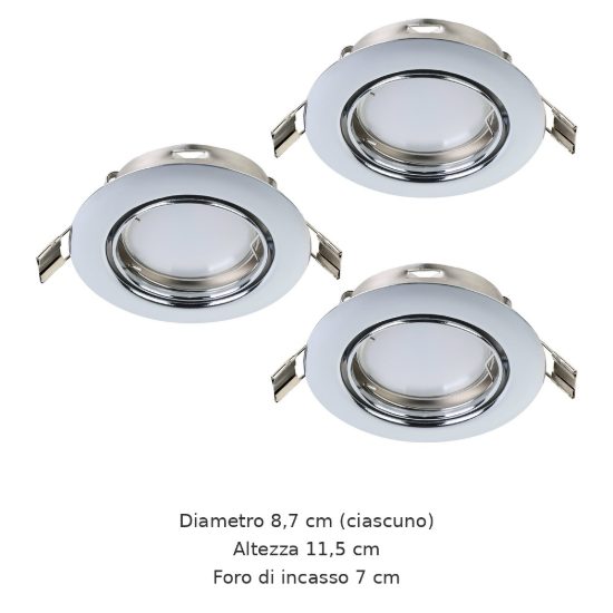 Eglo peneto set 3 faretti da incasso per cartongesso orientabili led 3x4,6w 3000k foro 7cm cromo