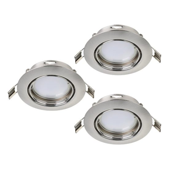 Eglo peneto set 3 faretti da incasso per cartongesso orientabili led 3x4,6w 3000k foro 7cm nichel opaco