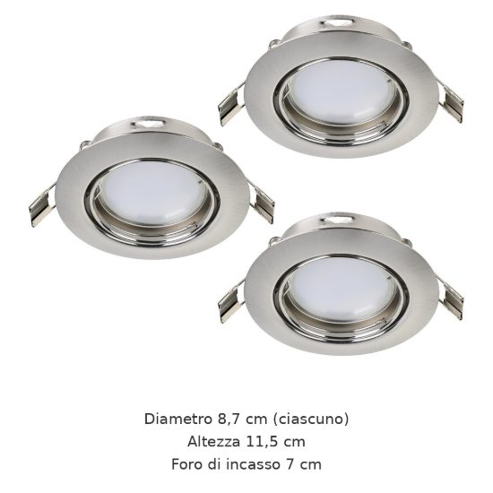 Eglo peneto set 3 faretti da incasso per cartongesso orientabili led 3x4,6w 3000k foro 7cm nichel opaco