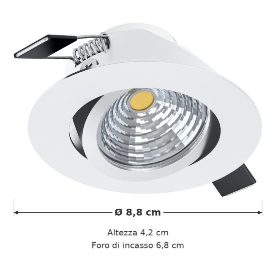 Eglo saliceto faretto da incasso per cartongesso orientabile led 6,4w 4000k foro 6,8cm bianco