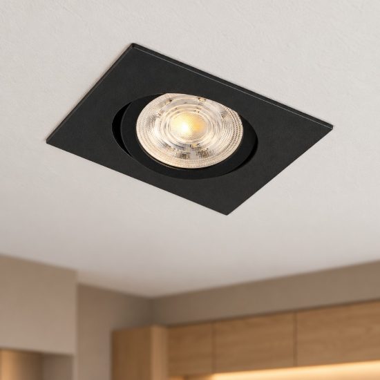 Eglo saliceto faretto da incasso per cartongesso orientabile led 4,8w 2700k quadrato foro 6,8cm nero