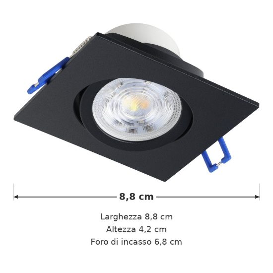 Eglo saliceto faretto da incasso per cartongesso orientabile led 4,8w 2700k quadrato foro 6,8cm nero