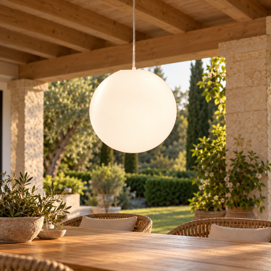 Lampadario a sospensione da esterno ip44 40cm moderno bianco