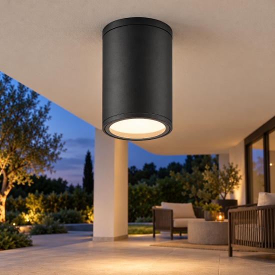 Faretto da esterno soffitto ip54 e27 16cm moderno grigio scuro vetro