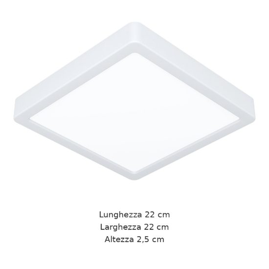Eglo fueva 6 plafoniera led 10,5w cct 2700k 6500k 22cm moderna quadrata bianca