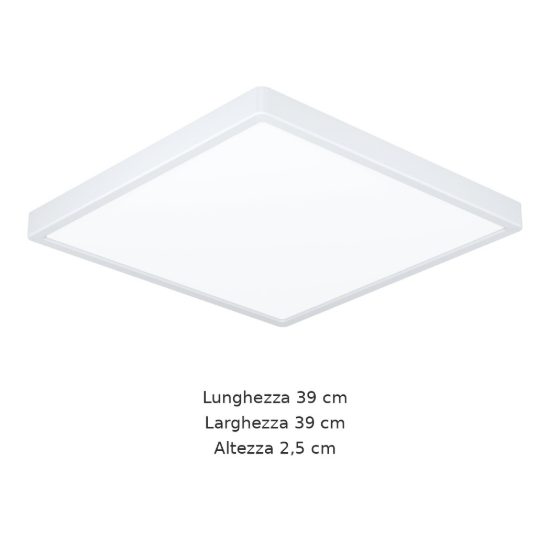 Eglo fueva 6 plafoniera led 17,5w cct 2700k 6500k 39cm per camera da letto moderna quadrata bianca