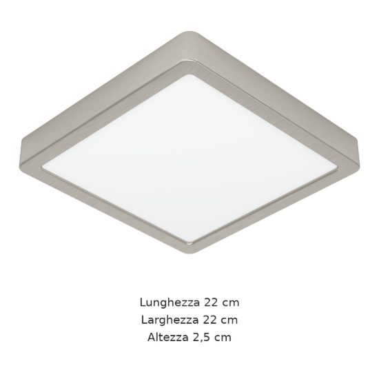 Eglo fueva 6 plafoniera led 10,5w cct 2700k 6500k 22cm moderna quadrata nichel