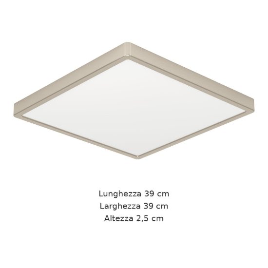 Eglo fueva 6 plafoniera led 17,5w cct 2700k 6500k 39cm per camera da letto moderna quadrata nichel