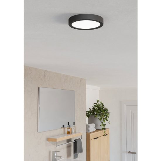 Eglo fueva 6 plafoniera led 7,5w cct 2700k 6500k 16,6cm ip44 moderna rotonda nera