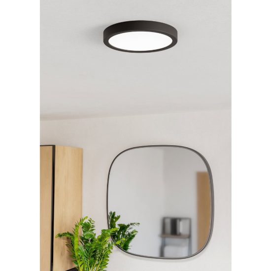 Eglo fueva 6 plafoniera led 11,5w cct 2700k 6500k 21,1cm ip44 moderna rotonda nera