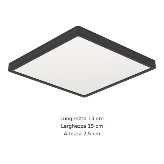 Eglo fueva 6 plafoniera led 7w cct 2700k 6500k 15cm ip44 moderna quadrata nera