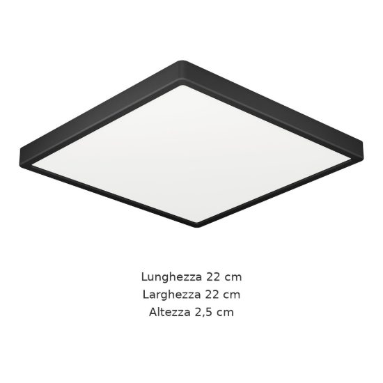 Eglo fueva 6 plafoniera led 10,5w cct 2700k 6500k 22cm ip44 moderna quadrata nera