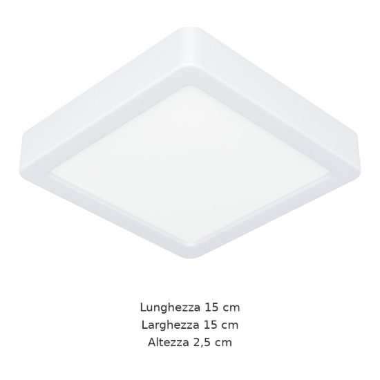 Eglo fueva 6 plafoniera led 7w cct 2700k 6500k 15cm ip44 per bagno moderna quadrata bianca
